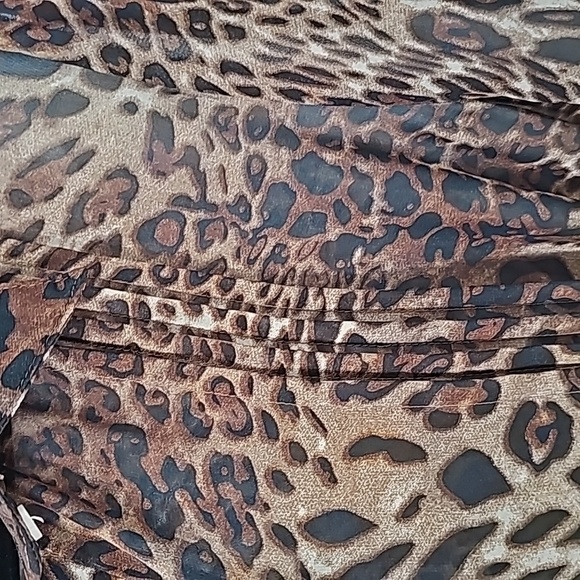 Sheer Leopard Print Shirt Dress Tunic w Button Front & Drawstring Waist - Picture 9 of 17